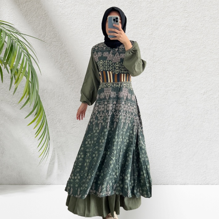 Gamis Kanna - Gamis Tenun Pesta Raya Syari wanita Casual Lebaran Maxmara Lux MCL2 Tali Pinggang Samping