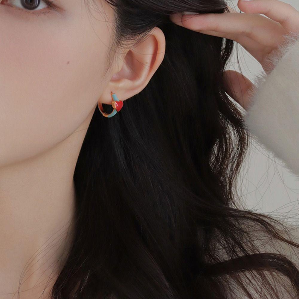 Needway   Wanita Anting Hoop Temperamen Manis Halus Trendi Elegan Perhiasan Fashion Berbentuk Hati Alloy Gaya Korea Earrings