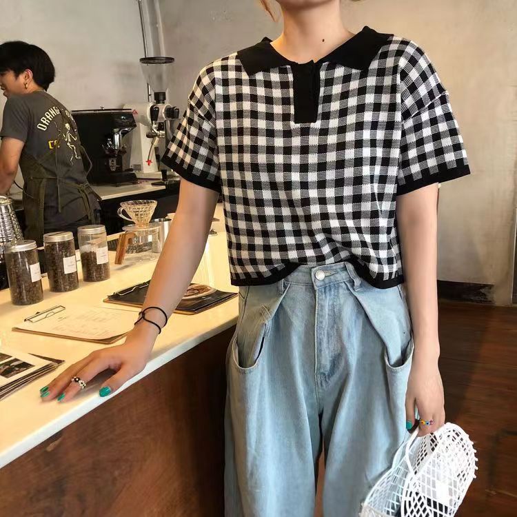 Baju Atasan Crop Wanita Kekinian Lengan Pendek Knit Top