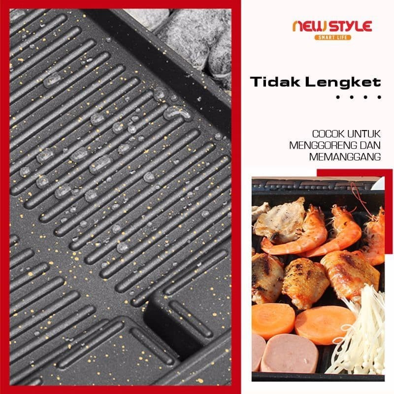 Korean Yakiniku Grill Pan Marble Coating / Alat Panggang Anti Lengket Panci Pemanggang sate daging barbeque BBQ