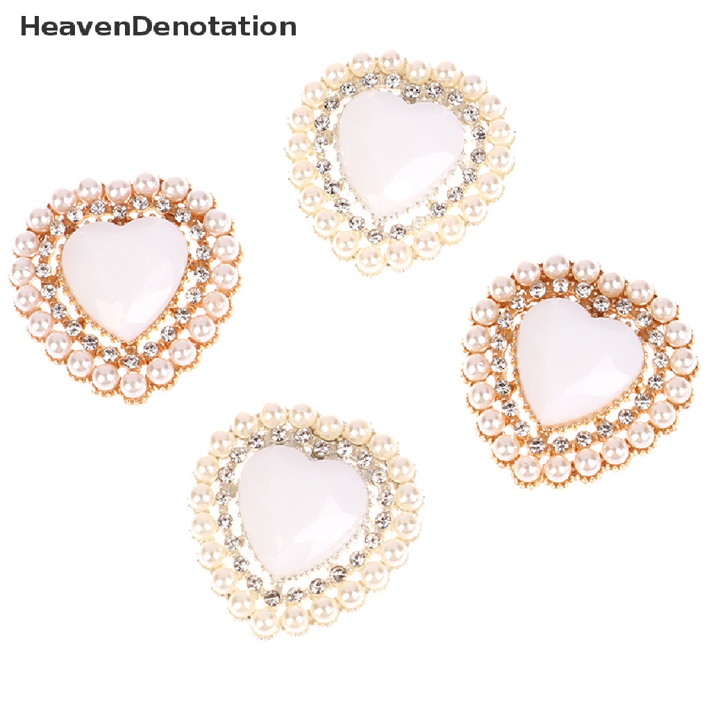 [HeavenDenotation] 10pcs Bentuk Hati Mutiara Alloy Berlian Imitasi Flat Bottom Snap Dekorasi DIY Dress Dekorasi Aksesoris HDV