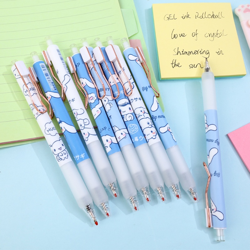 1 / 6Pcs Cartoon Cute Cinnamoroll Press Gel Pen 0.5mm Retractable Black Ink Ballpoint Pen Student Kawaii Writing Signature Pen School Office Stationery Supplies