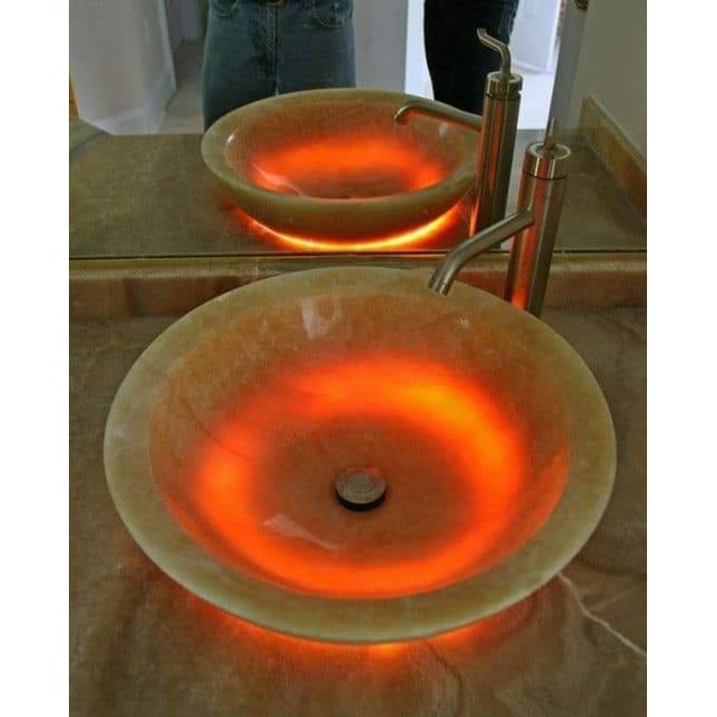 Wastafel Batu Onyx Tembus Cahaya Jumbo Aesthetic D45cm Free Packing Kayu