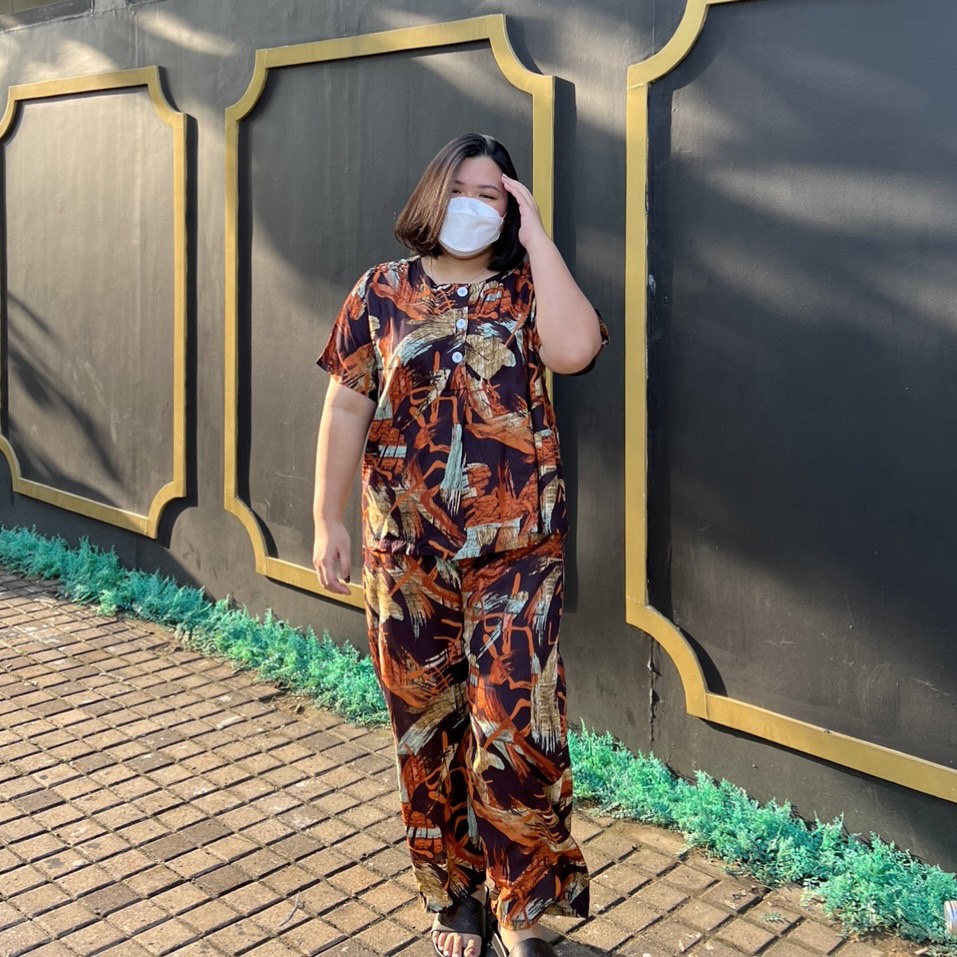 Genie one set piyama rayon motif serat kayu abstrak 2