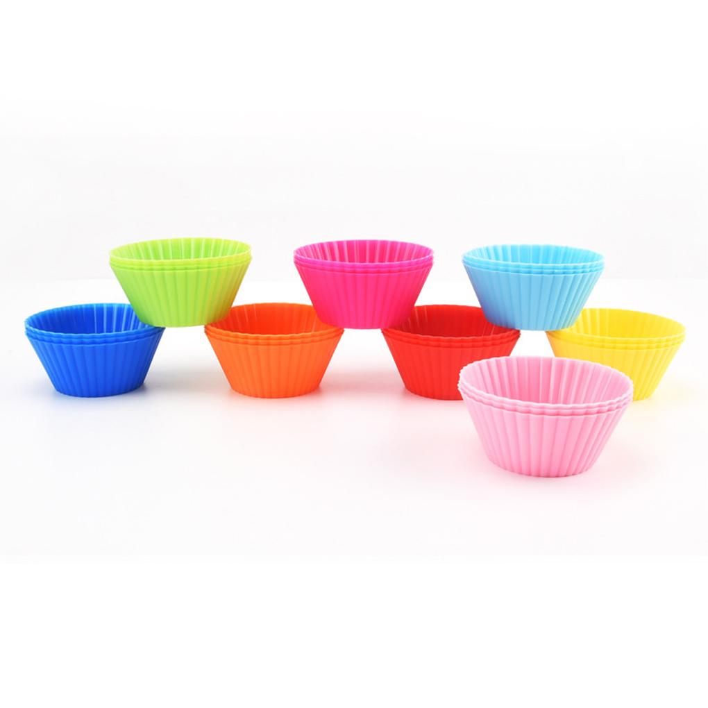 Paket 24gelas Kue Silikon Reusable Cupcake Muffin Liners Multicolor Non-stick Dessert Cetakan Kit Dapur Rumah Tangga