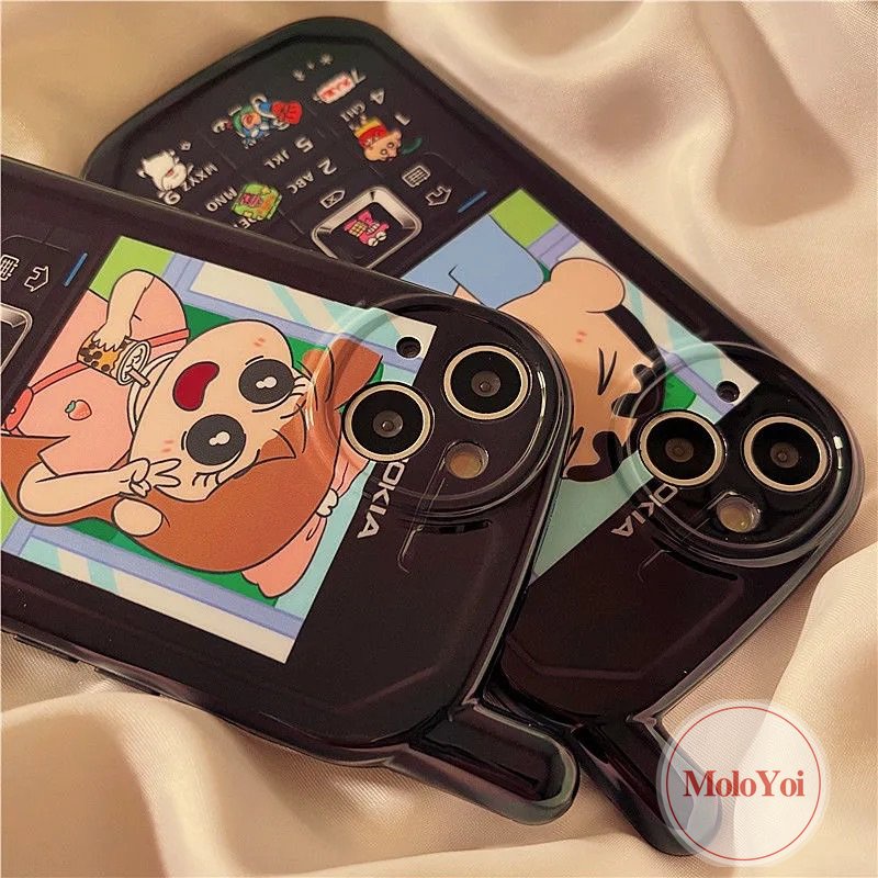IPHONE Casing Bentuk Ponsel Kepribadian Retro Kompatibel Untuk Iphone11 13 14 12 Pro Max7 8 Plus XR X XS MAX Kreatif Kartun Crayon Shin-chan Sakurada Nene Soft Phone Cover