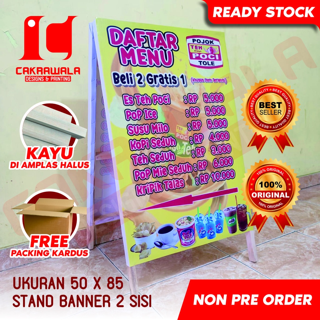 STAND BANNER KAYU TEH POCI UKURAN 50 X 85  - STANDING BANNER KAYU - SEGITIGA BANNER KAYU - SEGITIGA 