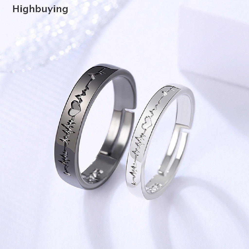 Hbid Cincin Pasangan Romantis Untuk Wanita Pria Punk Hati Ekg Hitam Putih Selamanya Cinta Janji Pernikahan Ring Valene'S Day Gift Glory