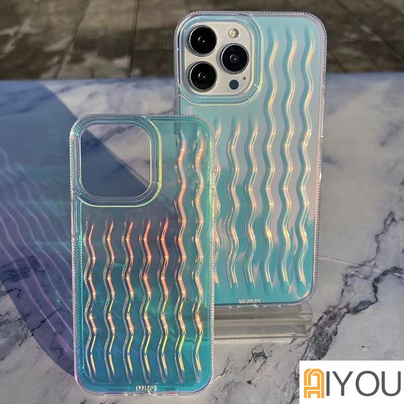 Hologram WAVE Case For IPHONE 7 8 SE 2020 2022 PLUS X XS XR 11 12 13 14 PRO MAX Casing Lucu Holo Gradient Shine Shining Diamond