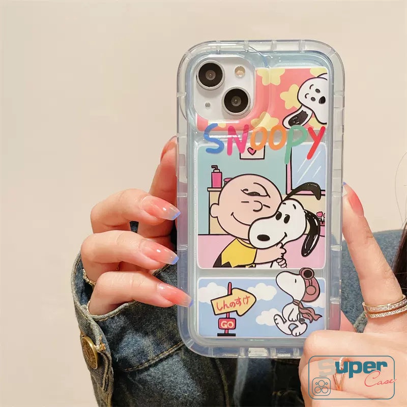 IPHONE Kartun Lucu Snoopy Kompatibel Untuk Iphone14 7plus 8plus 7 8 Plus XR 11 13 12 Pro Max6 6S X XS MAX Soft TPU Bening Anti Jatuh Full Back Cover Airbag Shockproof Phone Case