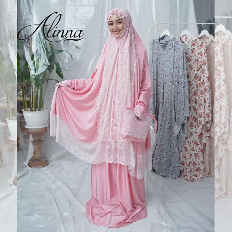 Setelan mukena atas bawah berlengan / stelan mukena premium silk original / mukena untuk ibadah haji