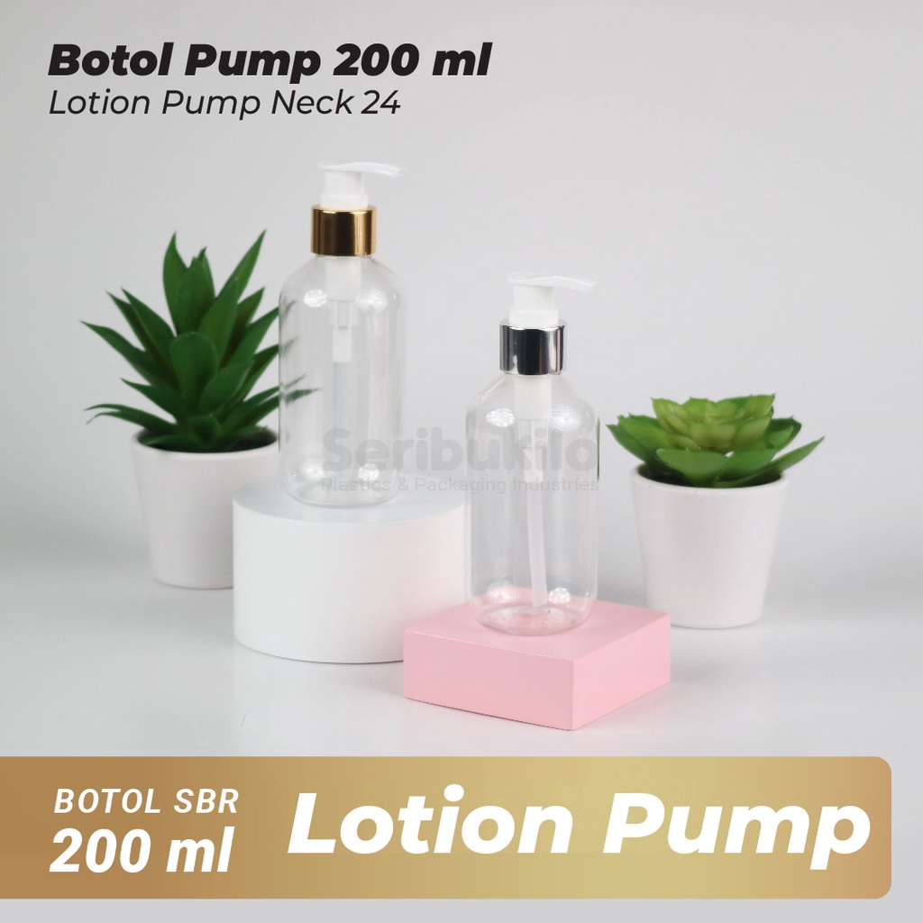 Botol Pump 200 ml/ Botol PET 200 ml Pump Lotion Gold SBR/ Botol SBR 200 ml Lotion Pump Silver