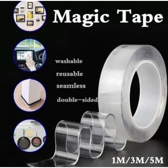 NOS NANO TAPE MAGIC DOUBLE TAPE BENING 2 SISI ANTI AIR UKURAN 1M 3M tebal 1mm