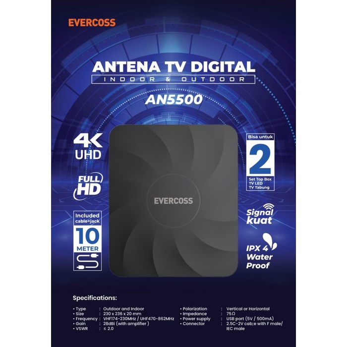 EVERCOSS AN5500 Antena TV Digital Analog Indoor Outdoor Garansi Resmi