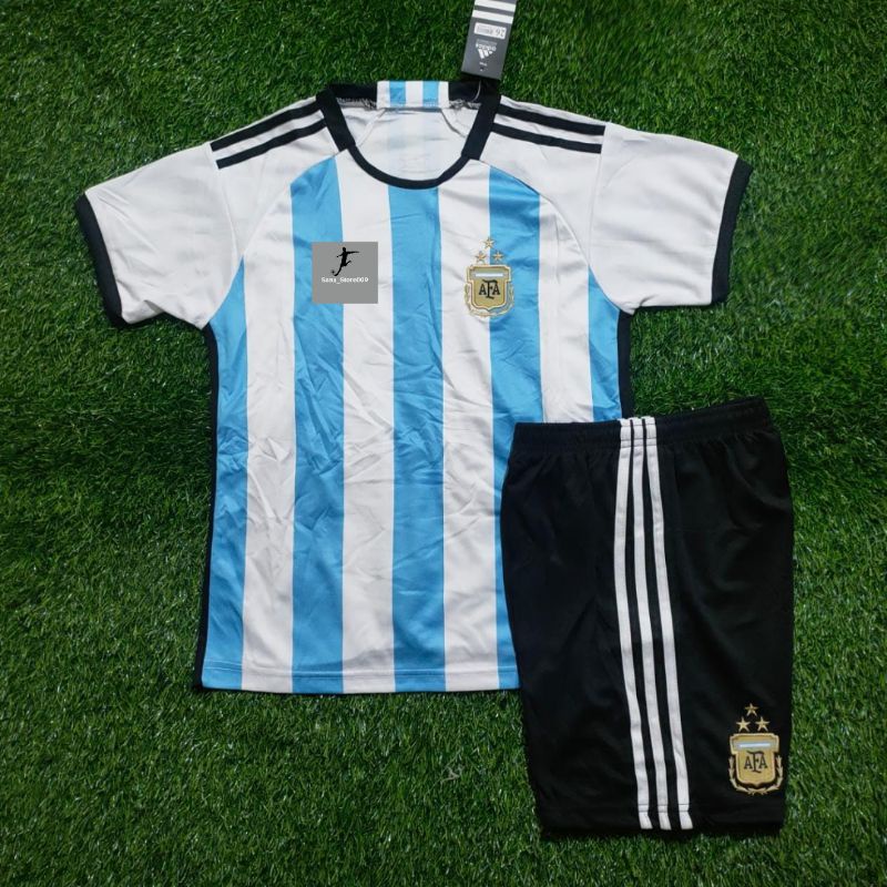 Setelan Jersey Bola Argentina Home Bintang 3 Anak Junior 2022 Grade Ori Import Baju Bola Anak