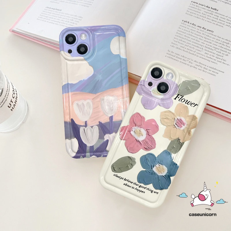 Casing Redmi Note 10 11s 11 10s 9 9 Redmi 12C 9 10c10 9T 9C NFC A1 10A 9A Note11 POCO F4 Fresh Art Lukisan Cat Minyak Bunga Tulip Airbag Shockproof Soft TPU Case Flower Cover