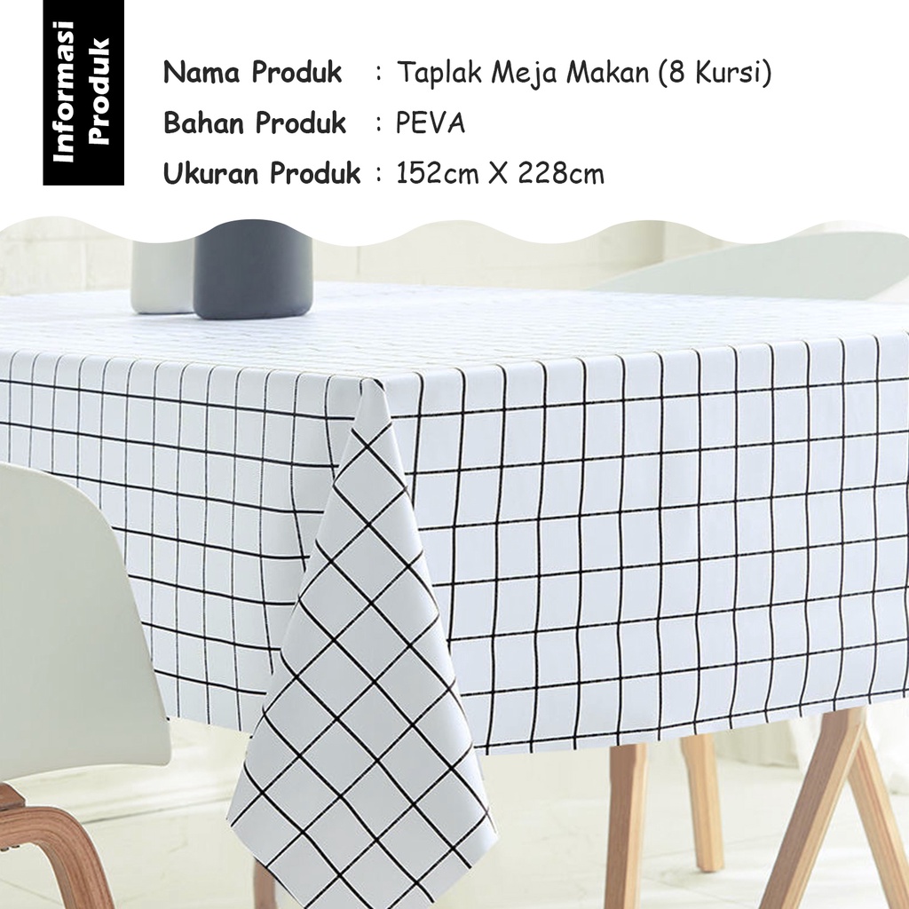 Lodoestar COD - Taplak Meja Bahan PEVA Anti Air Motif Kotak-Kotak - Taplak Meja UK 152X228CM  - D12-3C