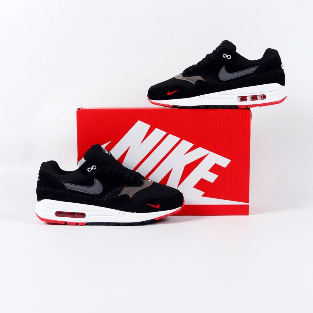 (FTBX ) Sepatu Nike Air Max 1 Black Oil Grey Red