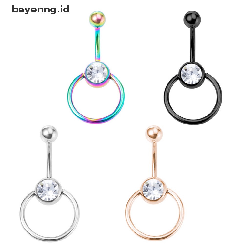 Beyen Stainless Steel Bar Kristal Curvy Belly Navel Cincin Helix Body Jewelry ID