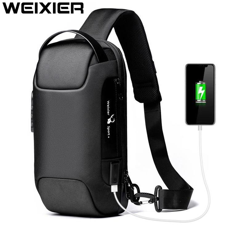 Hot Sale WEIXIER 9529 Tas Selempang Pria Shoulder Bag USB Port Anti Maling WK-SBY
