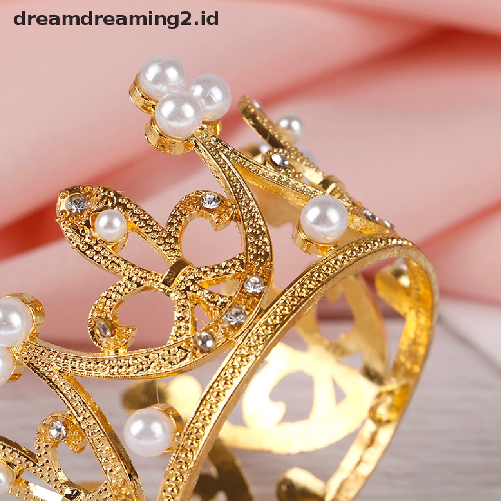 (dream) Mini Gold Crown Princess Topper Kristal Mutiara Tiara Rambut Valene Hadiah Hari.