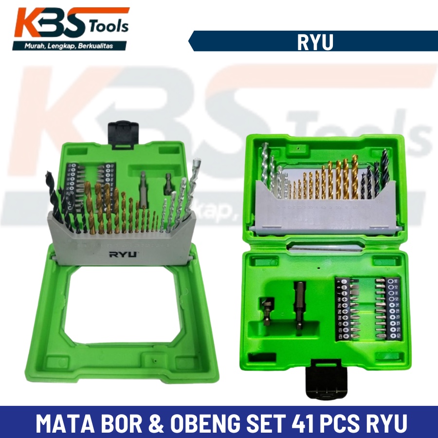 Mata Bor dan Obeng Set RYU 41 PCS - Mata Bor Kayu Besi Beton Set
