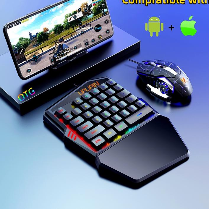 ♕ UPUPIN Paket keyboard gaming dan Mouse/Single Hand Gaming RGB Keyboard dan mouse PUBG keyboard gam