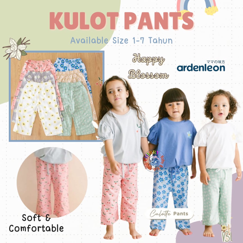 Ardenleon Kulot 1-4 Tahun Kulot Motif Bunga Anak Perempuan Culotte Happy Blossom Series CBKS