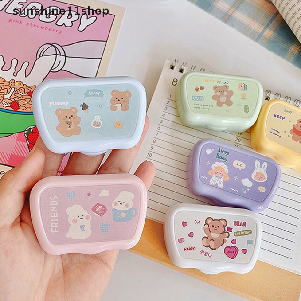 Sho Kartun Hewan Beruang Tempat Kontak Lensa Plastik Hard Contact Lens Box Lucu Tempat Kacamata Wadah Lensa Hadiah Natal N