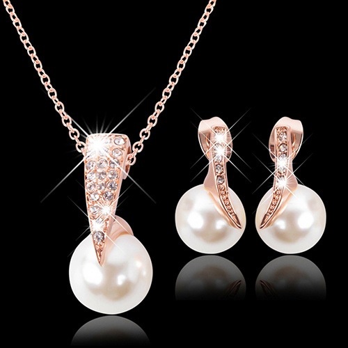 Aksesoris Pengantin Wanita | Set Kalung Anting Mutiara Berlian Imitasi | Aksesoris Wanita | Sendok Garpu Bahan Stainless Steel