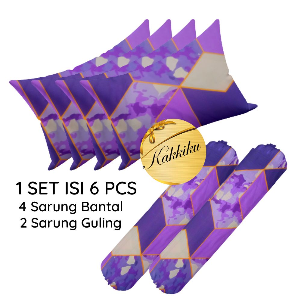 Paket 4 Sarung Bantal +2 Sarung Guling Isi 6 pcs Sarung Bantal Karakter Motif Aesthetic Abstrak Zigzag Terlengkap