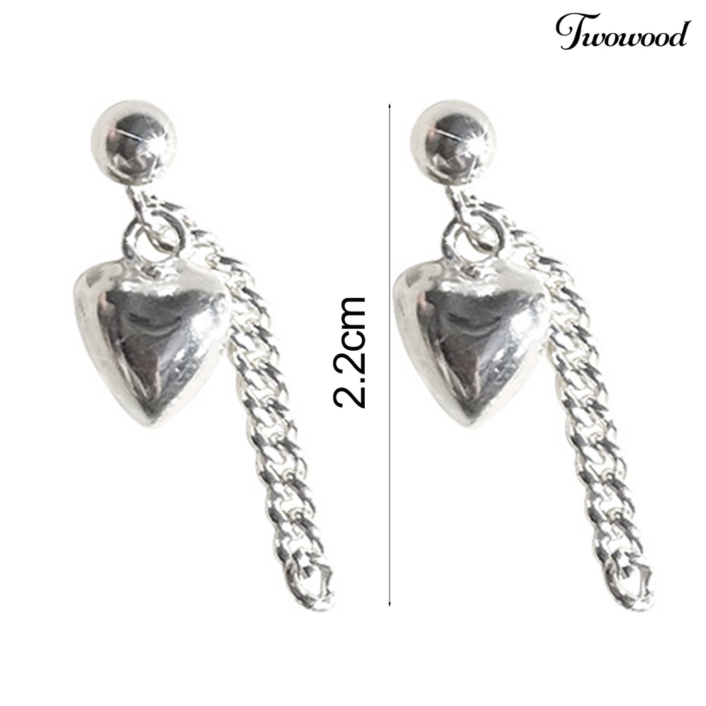 Twowood 1pasang Ladies Earrings Tiga Dimensi Panjang Indah Mata-catching Trendi Hadiah Hari Valentine Tembaga Bentuk Cinta Menjuntai Anting-Anting Aksesoris Pesta
