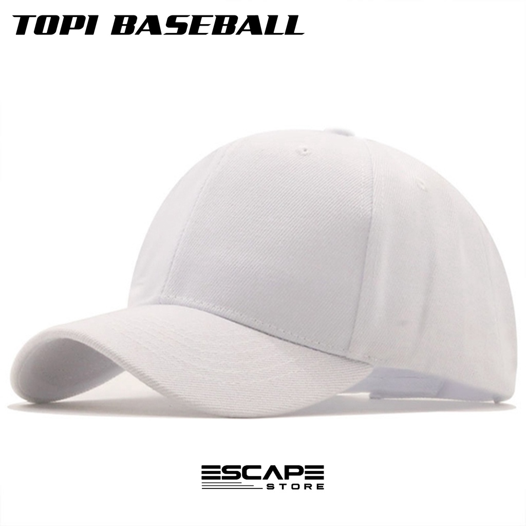 Topi Baseball Putih Polos Unisex Pria dan Wanita Pengatur Size Belakang Besi Asli