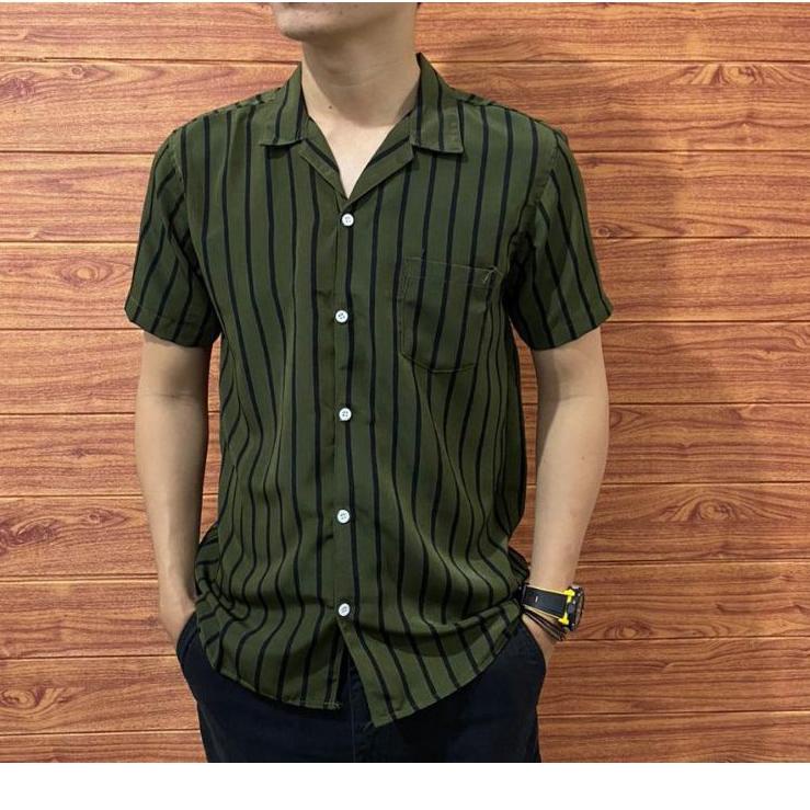 ✳ RIVIERA CLOTHING/KEMEJA STRIPE PRIA LENGAN PENDEK/KEMEJA SALUR PRIA/KEMEJA CASUAL PRIA/KEMEJA SANT