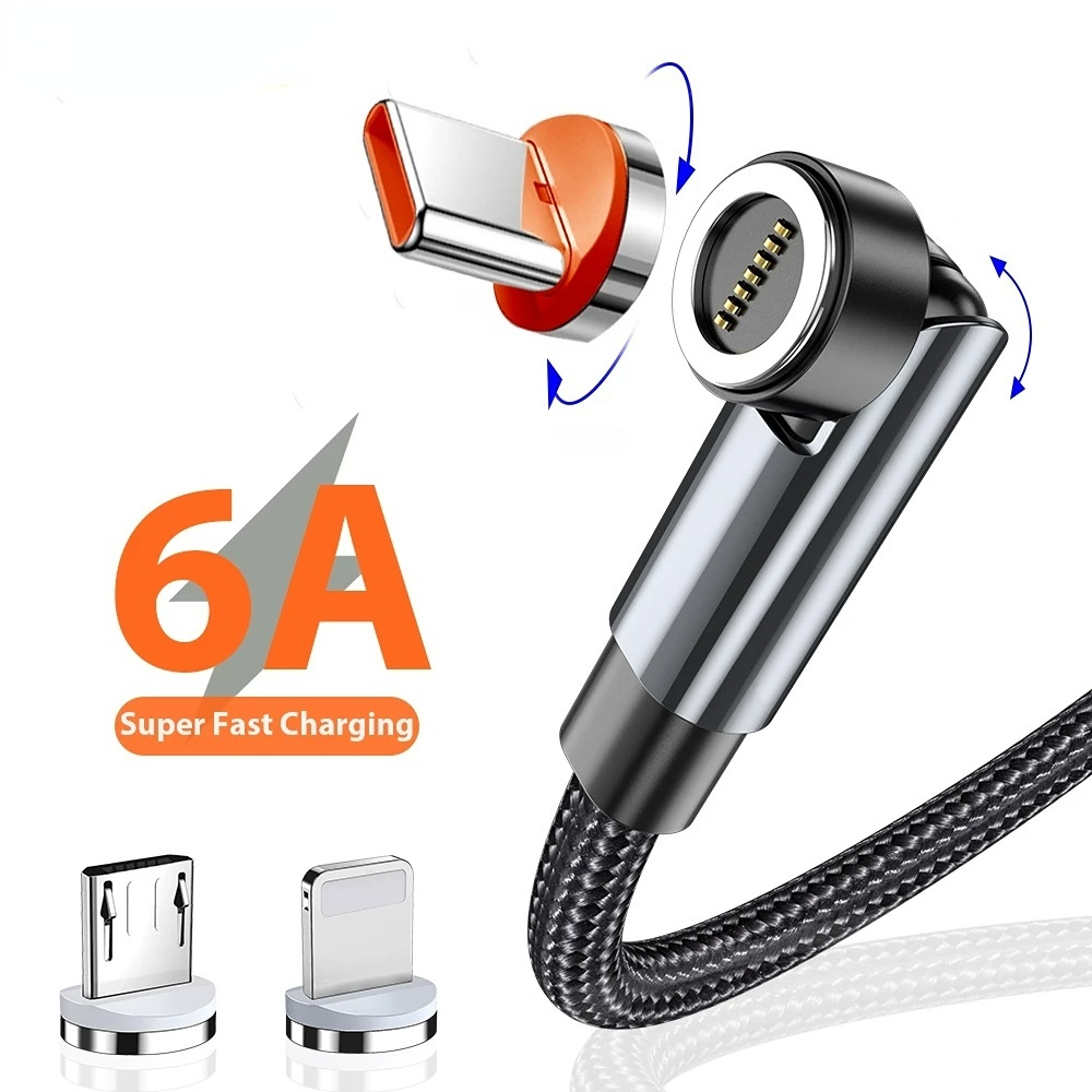 Untuk OPPO Samsung Xiaomi Android Type-C Magnetic Sucker Head 6A Magnetic Plug 6A Kabel Magnet Super Fast Charging USB Type C Cable Kepala Berputar 360derajat