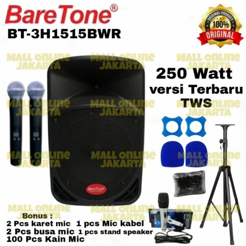 Speaker portable Baretone 15 inch 15bwr aktive bluetooth karaoke 15 bwr