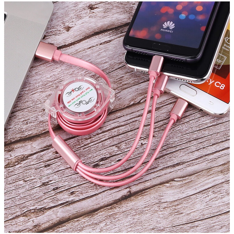 【Ready Stock】YUN Mall  3IN1 NANVAN KABEL DATA FAST CHARGING Kabel Pengisi Daya USB Tipe C 1M ALL TIPE HP Dapat Ditarik untuk Ponsel Samsung Xiaomi Huawei, Kabel Pengisian Cepat TPE