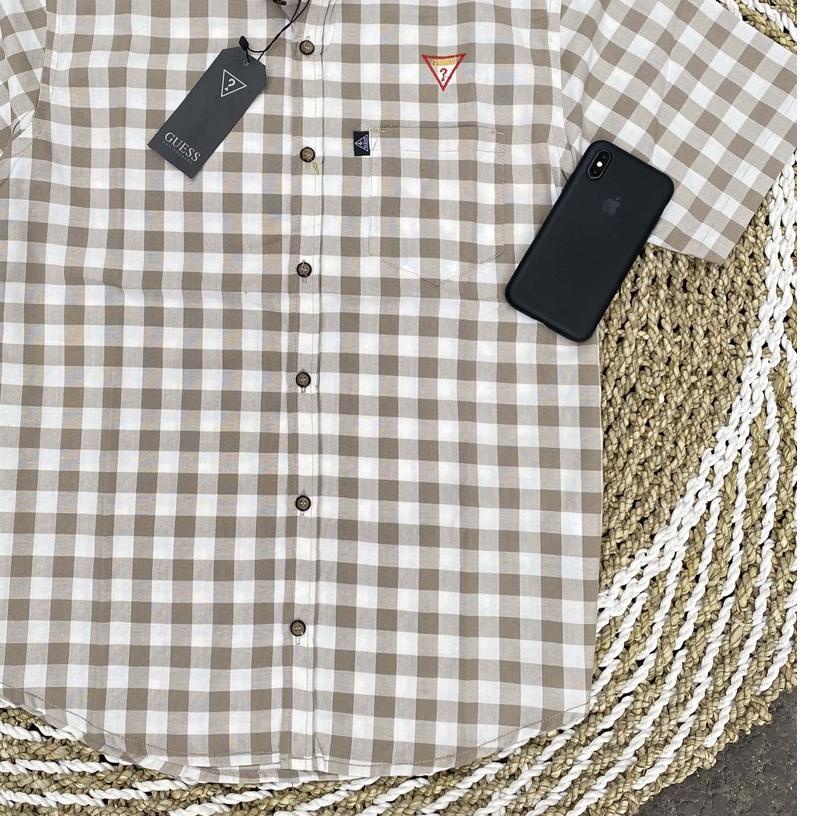 ◊ Kemeja Motif Kotak Kotak GUESS Import Pria / Kemeja Pria Original Lengan Pendek / Kemeja Terbaru D