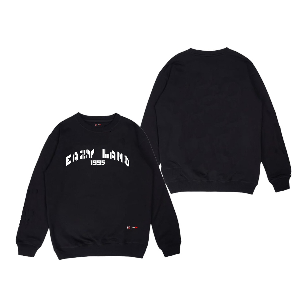 Sweater Crewneck pria warna hitam Eazy Land gambar Terbaru fantasy switer distro kekinian persib persija