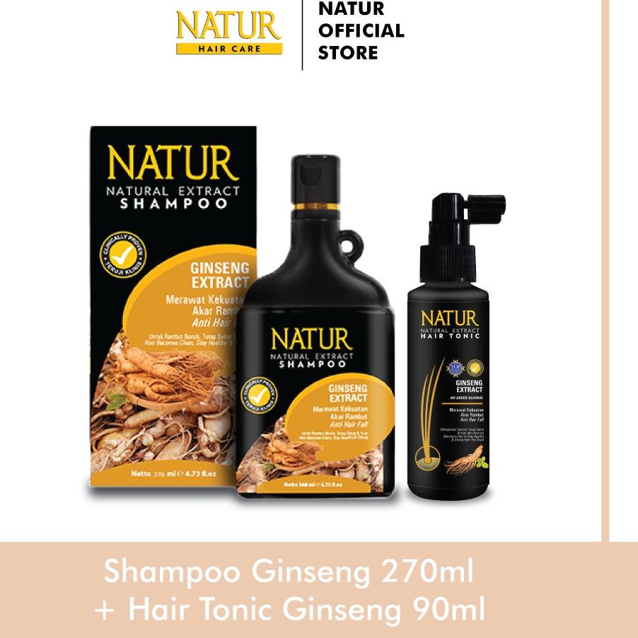 ℮ NATUR Shampo Ginseng 270 ml + Hair Tonik Ginseng 90 ml - Paket Rambut Rontok ➢