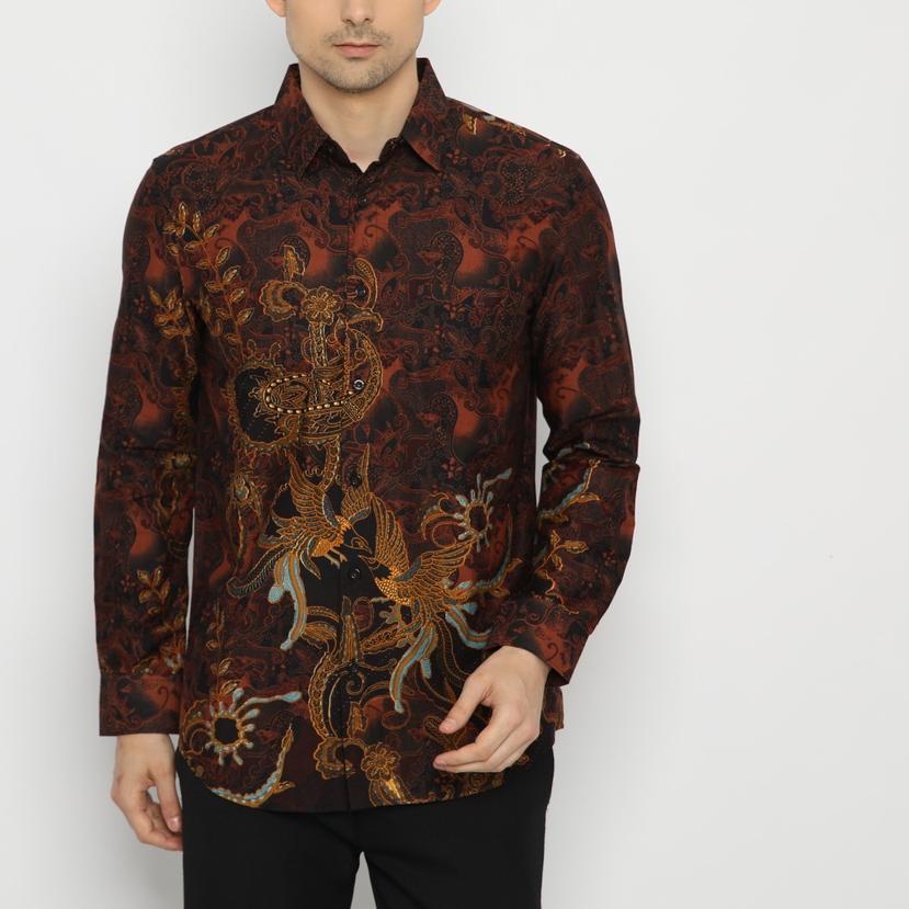 ✧ Platini Kemeja Batik Pria Lengan Panjang Katun Coklat  ➧