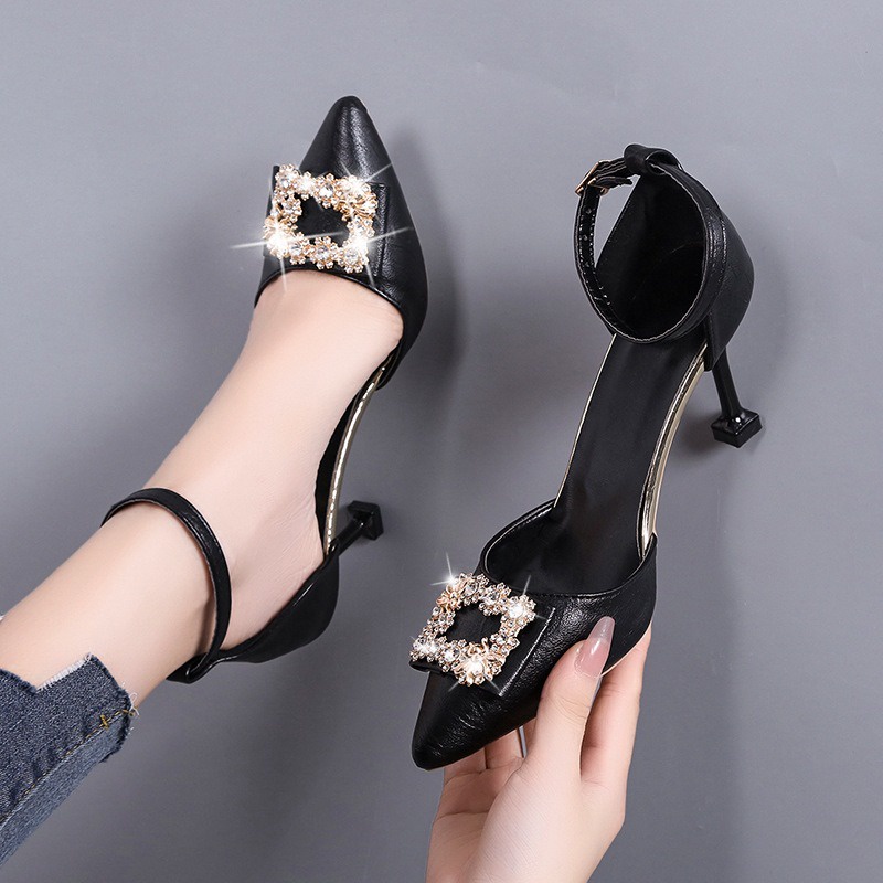 Sendal Hak Tinggi Perempuan Hitam Terbaru High Heels Wanita Strap Sandal Hak Wanita Cantik Import SH-047