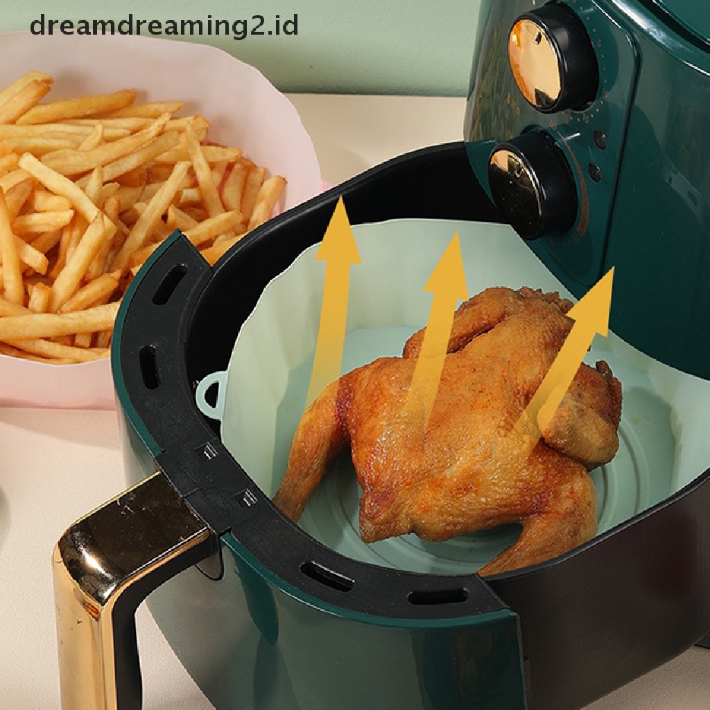 (dream) 21 cm Air Fryers Oven Baking Tray Fried Chicken Basket Mat AirFryer Silikon Pot Bulat Replacemen Grill Pan Aksesoris.