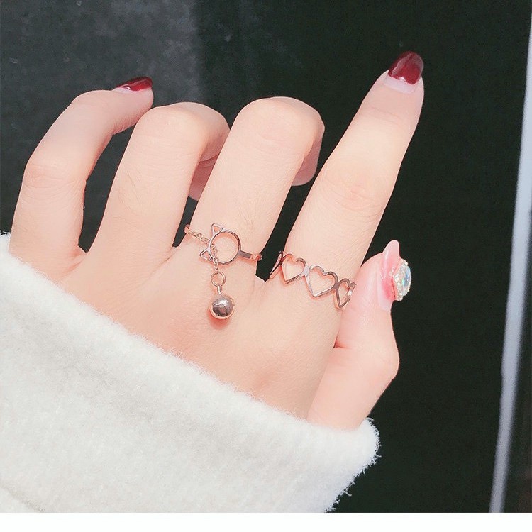 Cincin Model Terbuka Dapat Disesuaikan Desain Hati Hollow Untuk Aksesoris Perhiasan Wanita