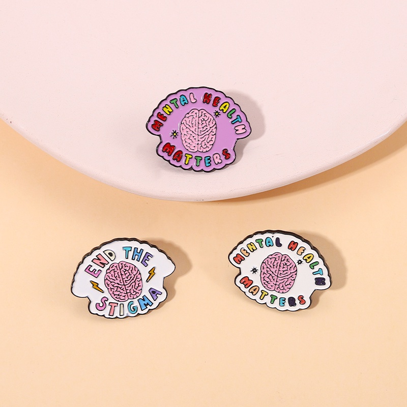 3pcs/set Pin Materi Kesehatan Mental Kartun Warna-Warni Otak Enamel Pin Quotes End The Stigma Lapel Badges Hadiah Bros Untuk Teman