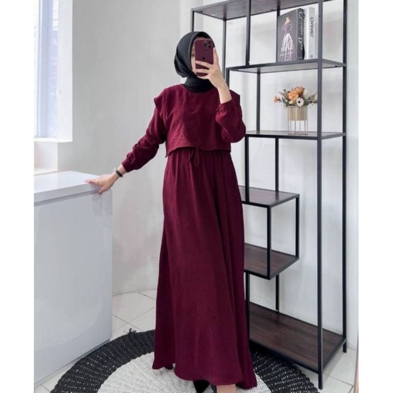 ZAFINA DRESS  Crincle Air Flow Size S M L XL  viral, gamis remaja terbaru,gamis wanita, gamis hitam,kekinian Zafina maxi dress fashion muslim kondangan