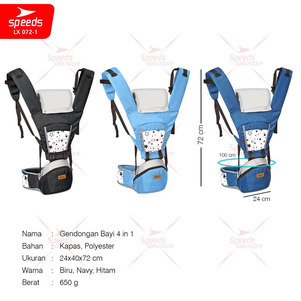 SPEEDS Gendongan Hipseat Bayi Baby Carrier 4in1 Bedongan Bayi Ransel Depan Breathable Hip seat 072-1