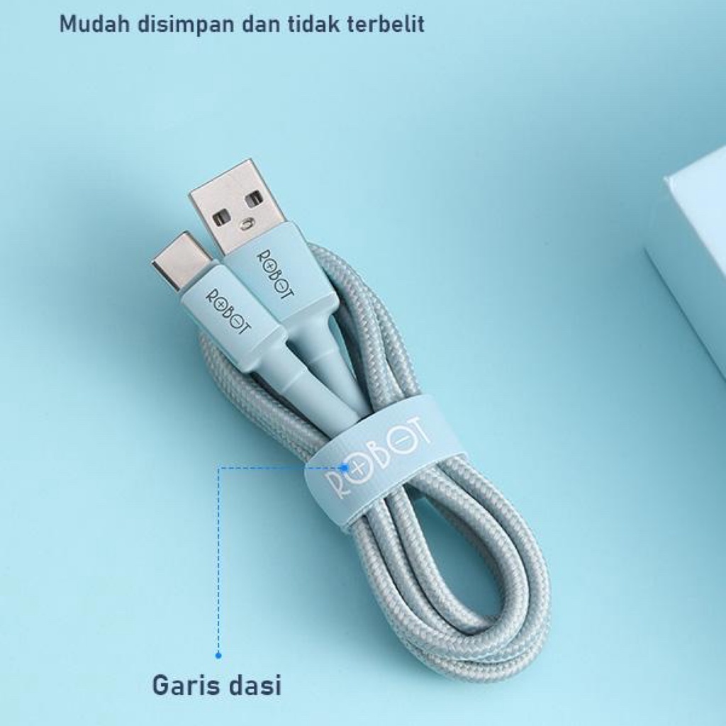 Kabel Data Biru Robot (RSC100) Usb Type C Fast charging 3A 18W Original Support Samsung/Oppo/Xiaomi/Realme/Vivo/Infinix/Sony/Asus/Huawei