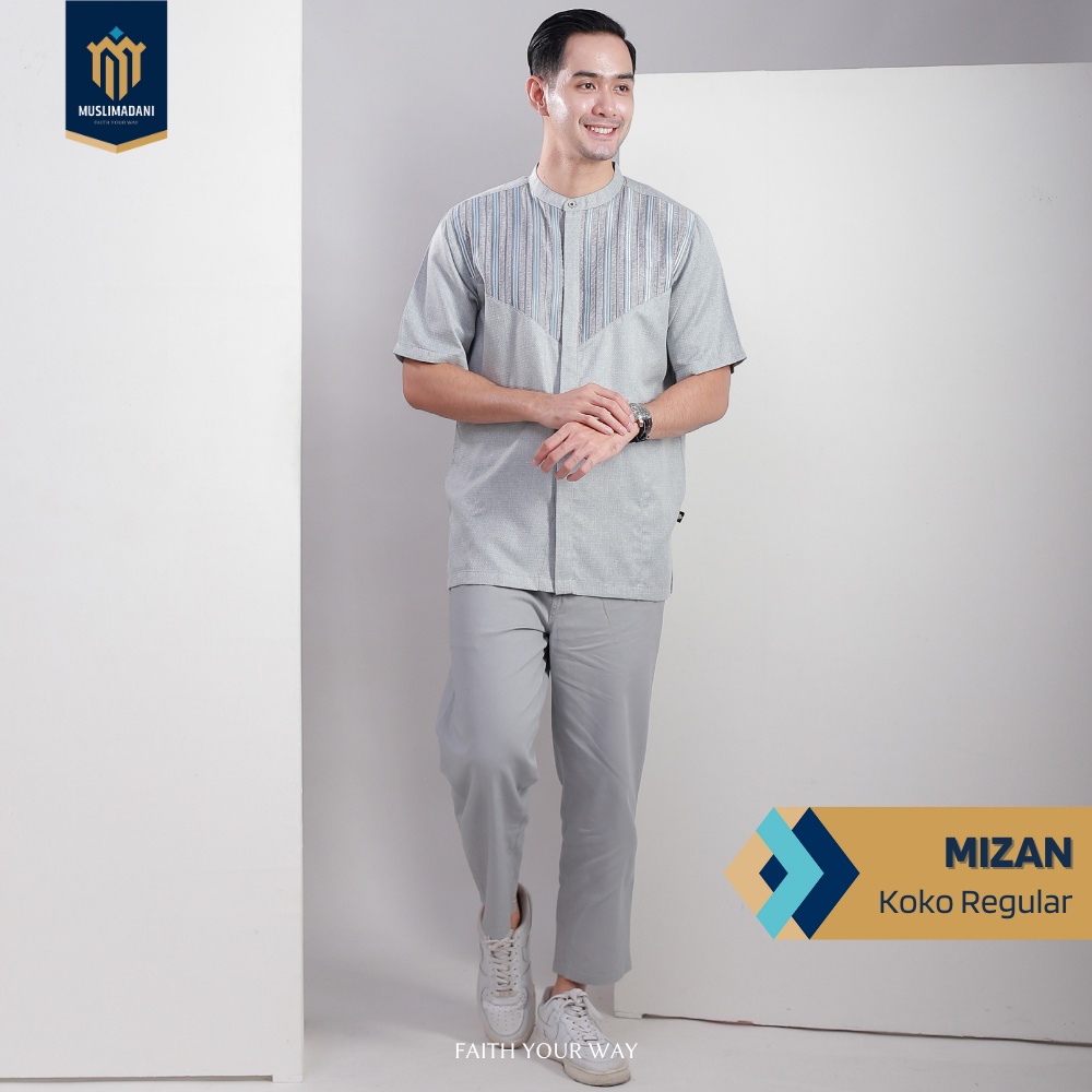 Muslimadani Baju Koko MIZAN Kemko Dewasa Lengan Pendek Baju Muslim Kemeja Koko Pria Bordir-5