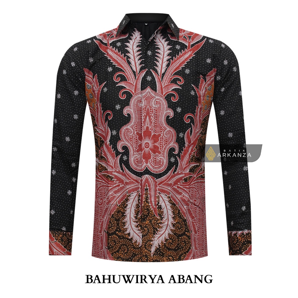 BATIK ARKANZA Motif BAHUWIRYA ABANG Hem Atasan Kemeja Baju Batik Premium Pria Cowok Laki Laki Slimfit Full Lapis Furing Tangan Lengan Panjang Lengan Pendek Original Asli Solo Laweyan